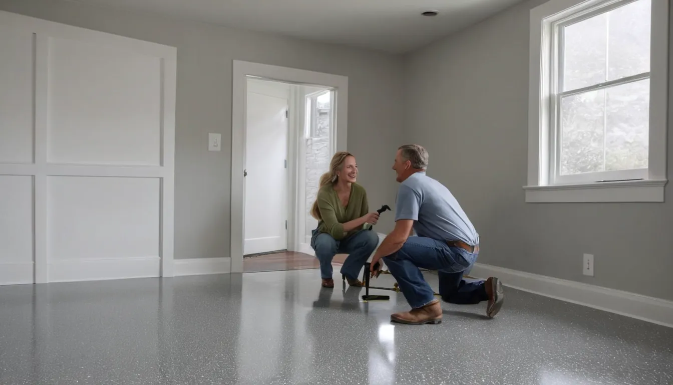 Freshly coated concrete basement floor in a home in the Burlington area, bright and clean
